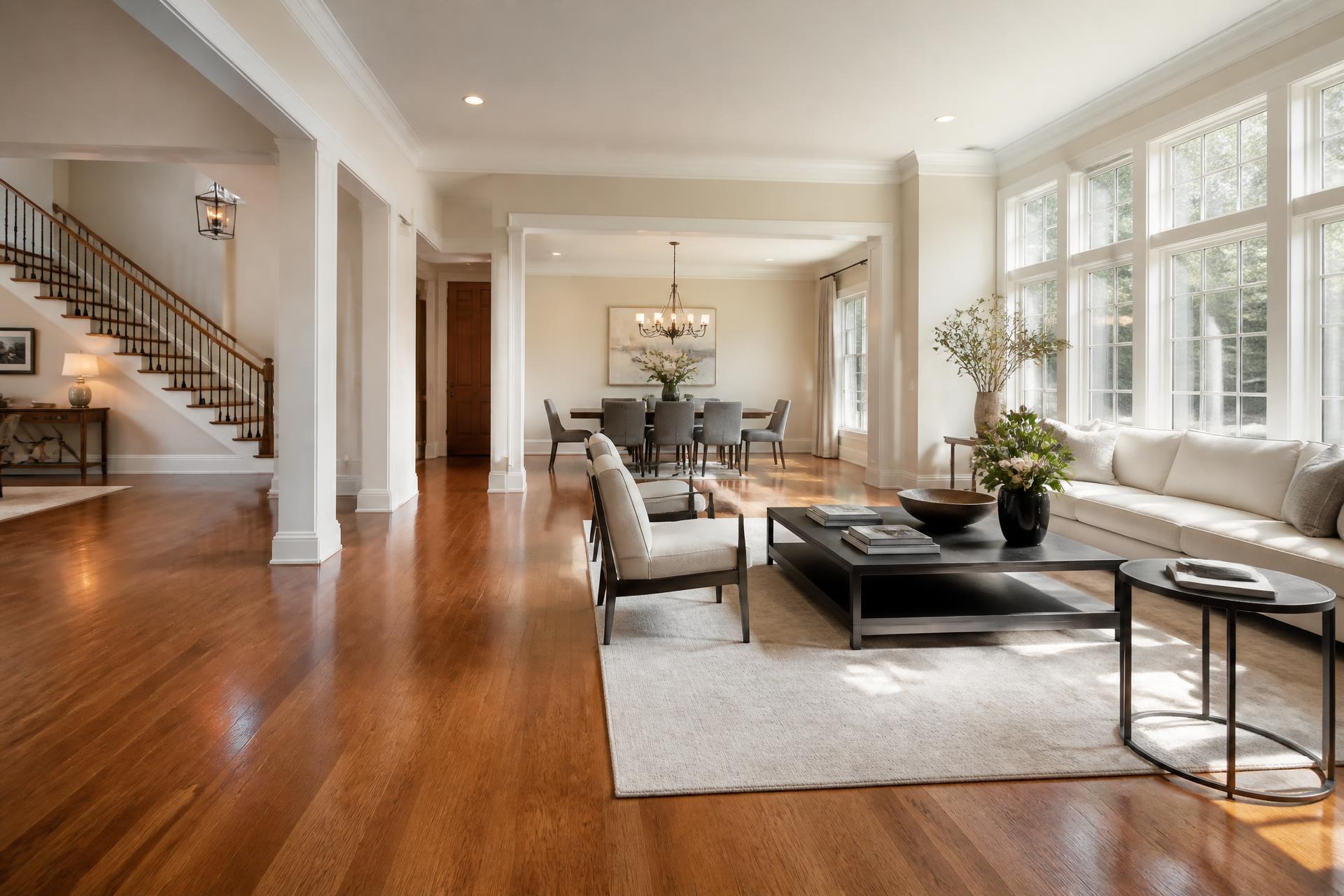 Polished hardwood floors in a luxury New Jersey living room